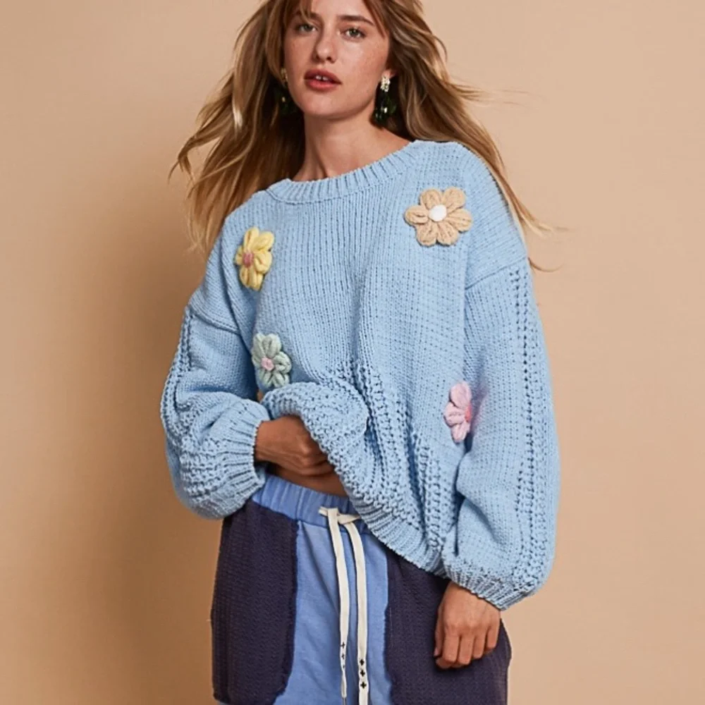 103 $30 2 LEFT ❤️POL chenille floral sweater - Picture 4 of 5